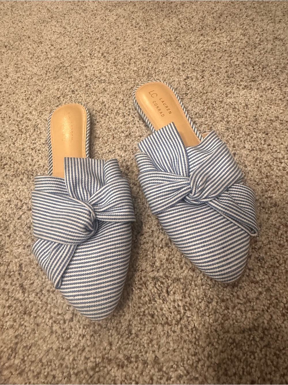 LC Lauren Conrad Navy and White Striped Knot-Detail Mules